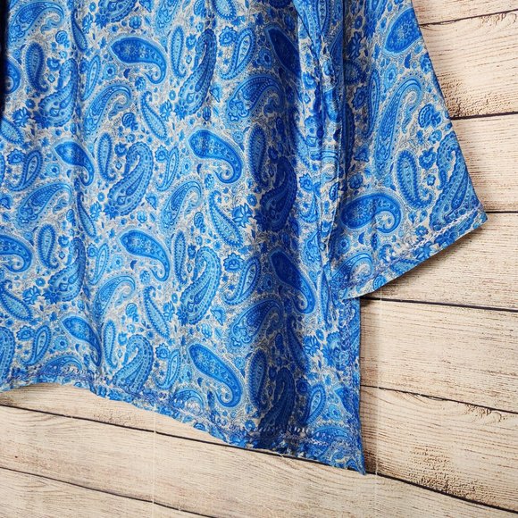 Jest Jewels Women's Size Large Blue Floral Embroidered Quarter Button Silk Blend - Picture 13 of 13